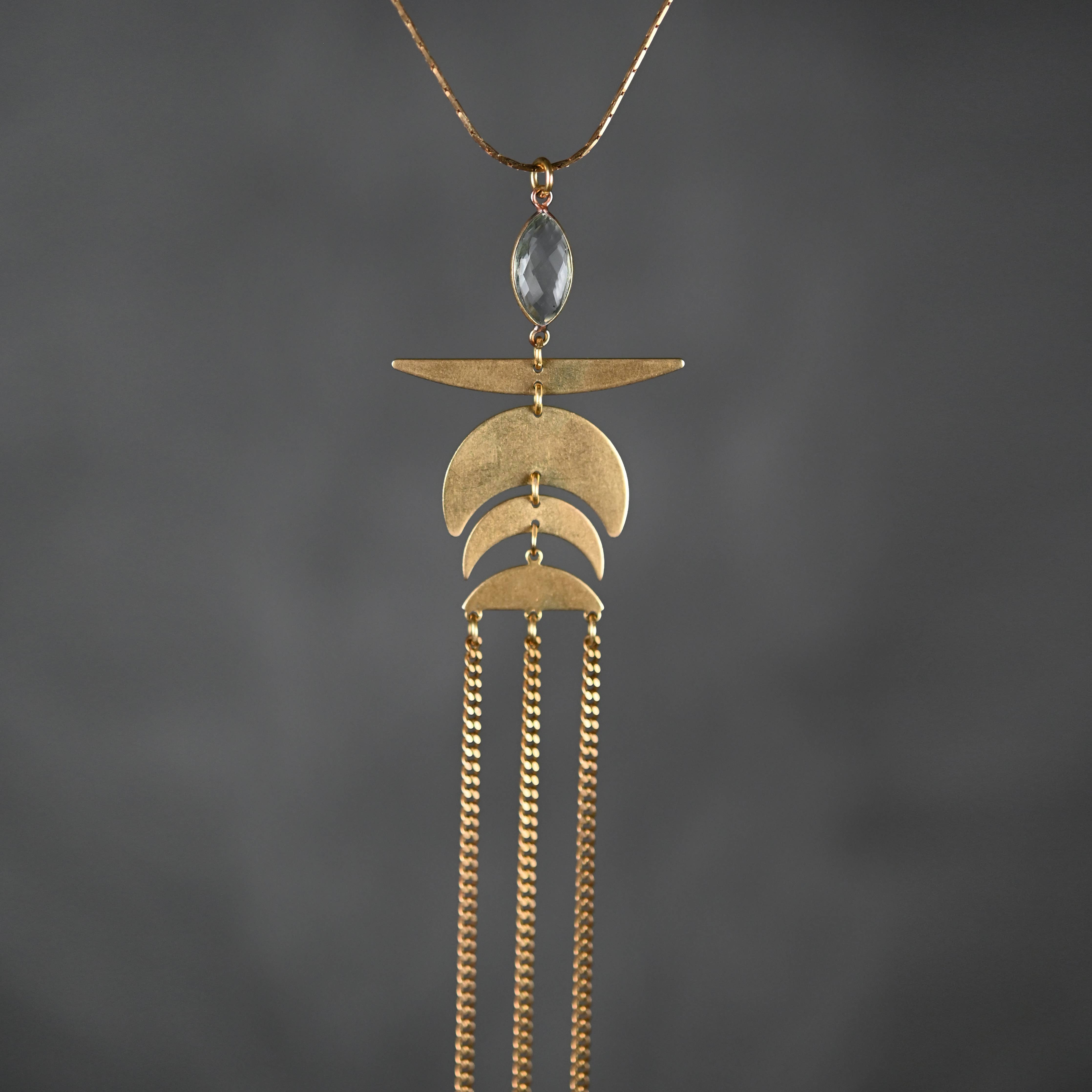 Wing Moon Waterfall Chain w/ Semi Precious Gemstones