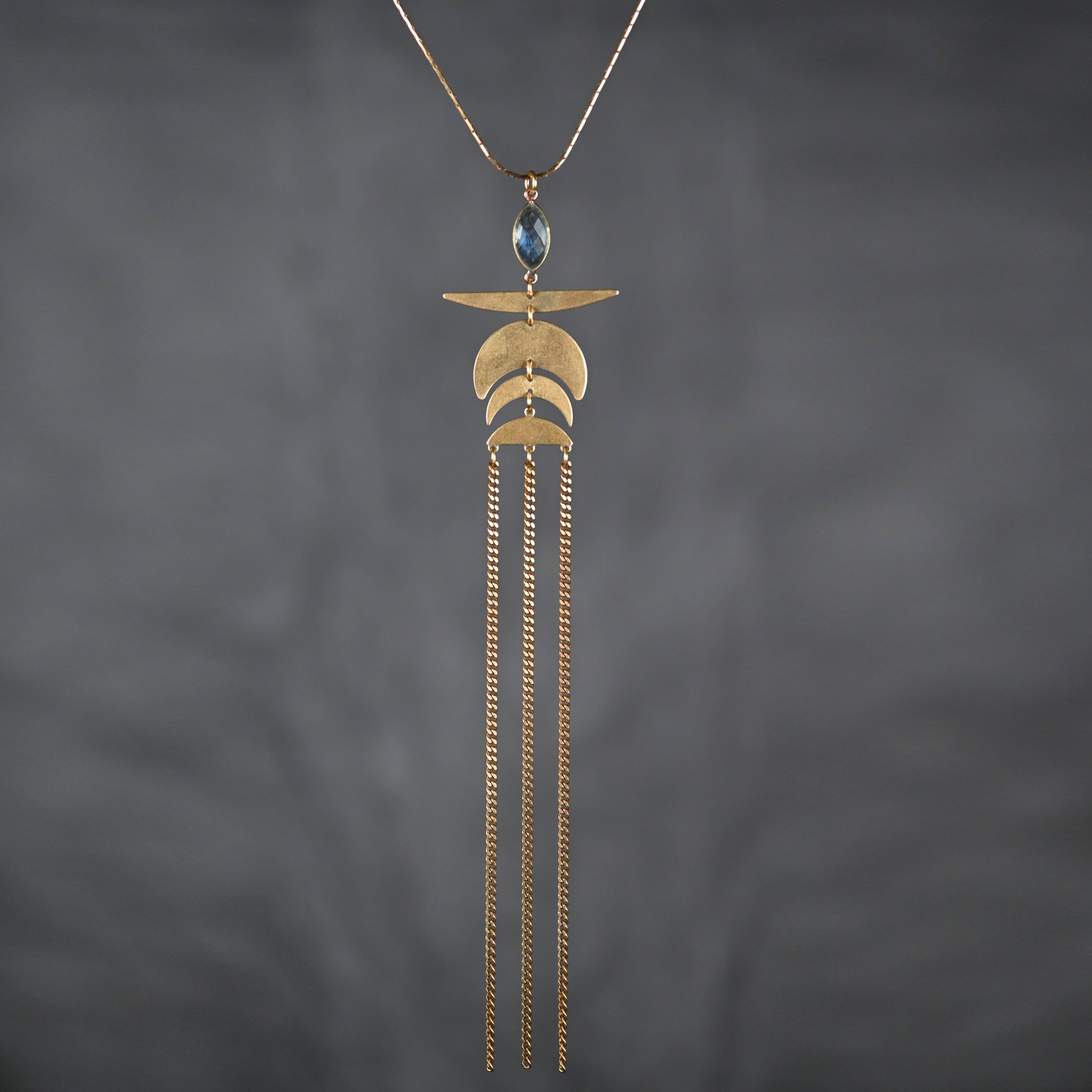 Wing Moon Waterfall Chain w/ Semi Precious Gemstones - Image 2
