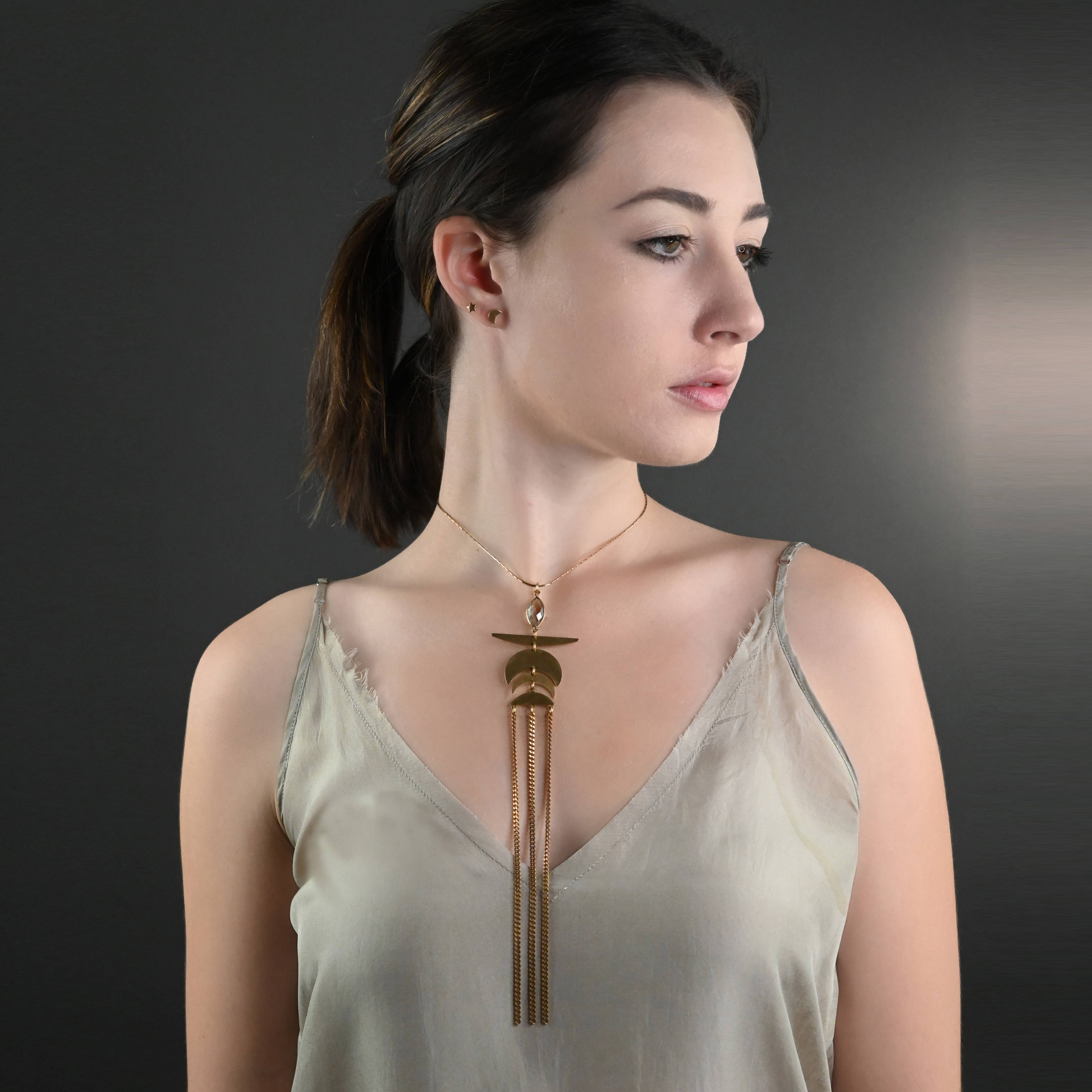 Wing Moon Waterfall Chain w/ Semi Precious Gemstones - Image 3