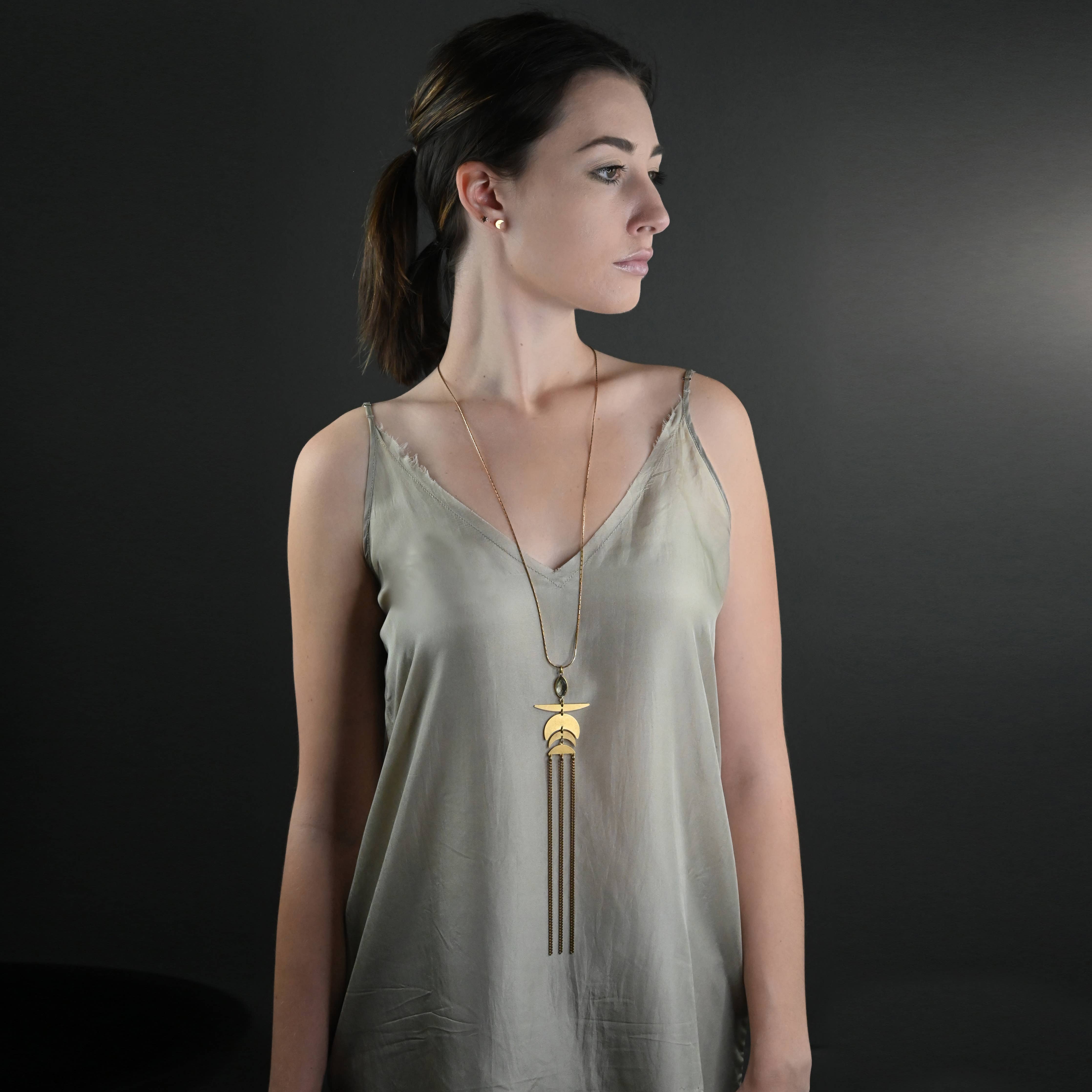 Wing Moon Waterfall Chain w/ Semi Precious Gemstones - Image 4
