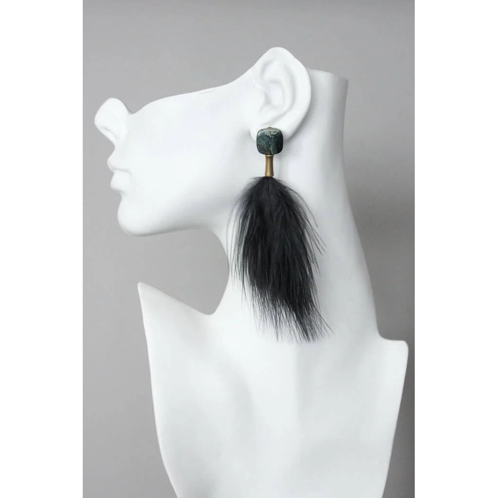 Jasper and Black Feather Post Earrings - Image 2