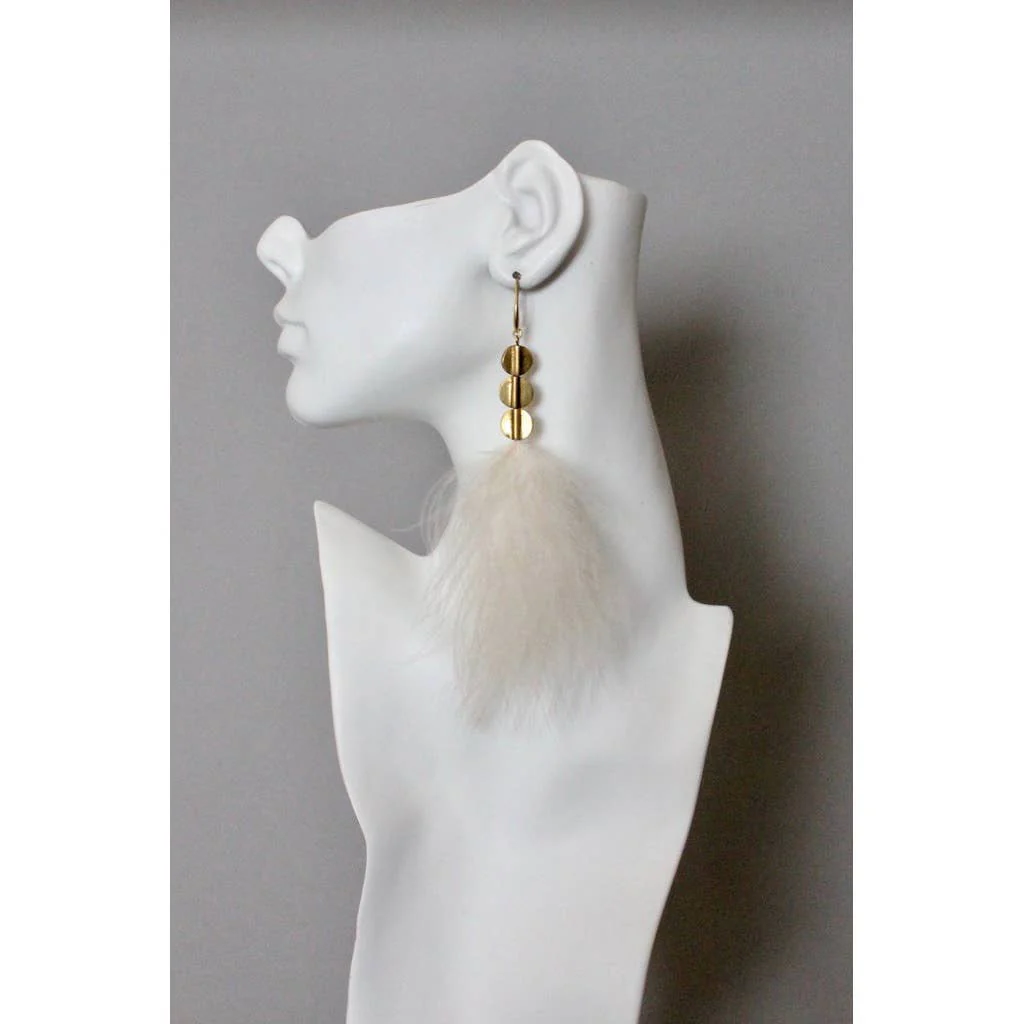 Blush Feather and Brass Disc Earrings - Image 2